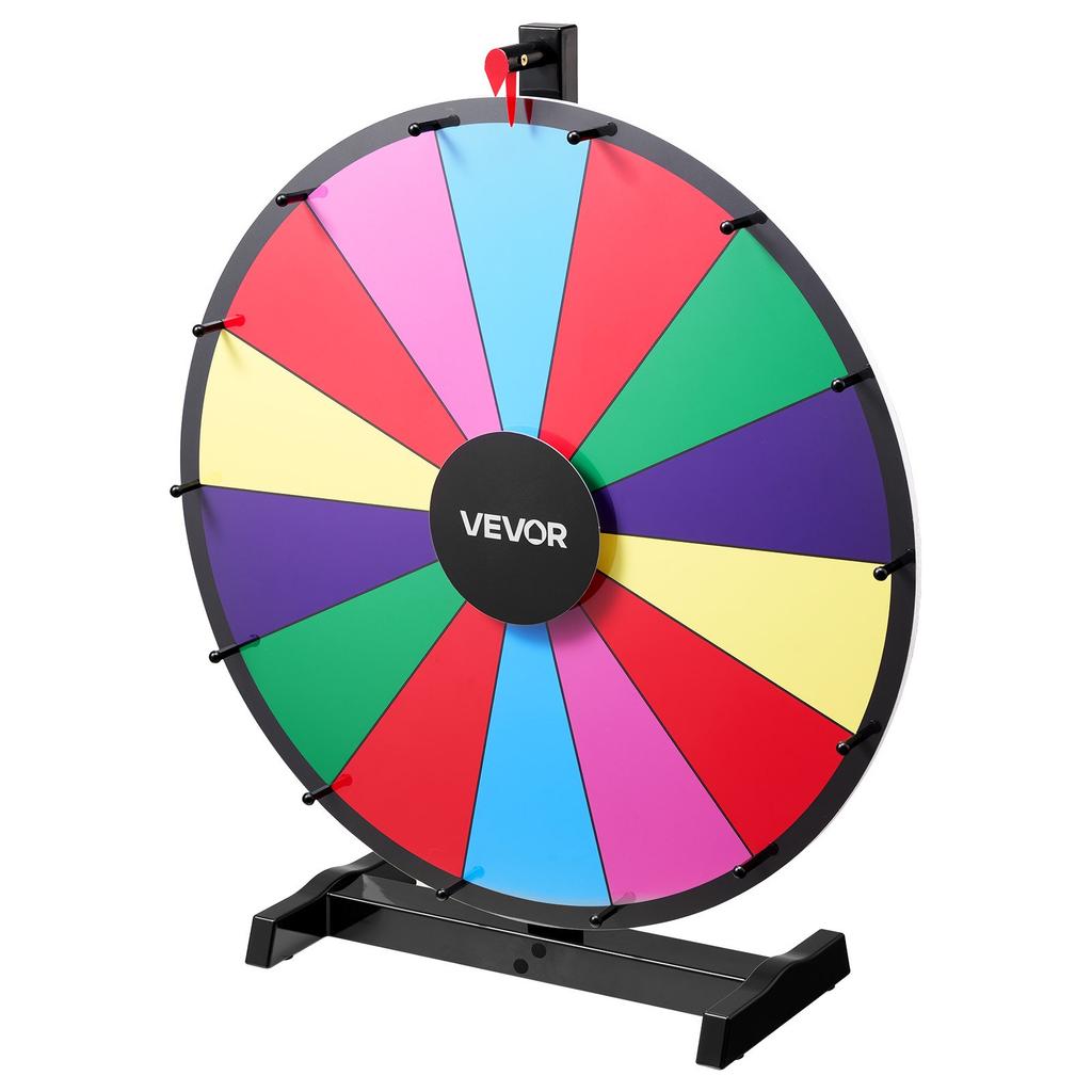 VEVOR 610 mm Spinning Prize Wheel, 14 Slots Spinning Wheel with Stand, Tabletop Win Fortune Roulette with a Dry Erase and 2 Markers, 6 Colors