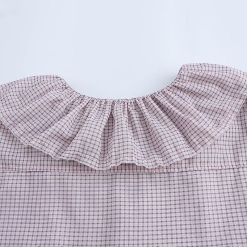 Kaslead New Arrival Women's Fashion Style Fashion Minimalist Small Plaid Laminated Decoration Shirt 9479277