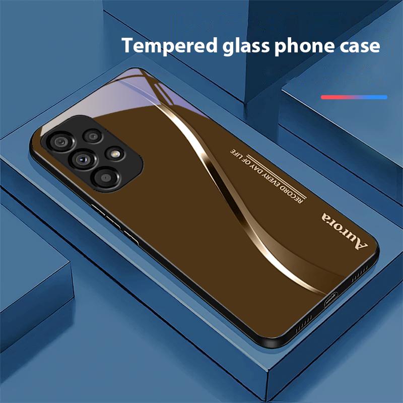 Two Tone Stripes For Samsung Galaxy S 8 9 10 20 Plus 21 FE 22 23 24 Ultra S7 Edge Black Tempered Glass Phone Case Hard Shell