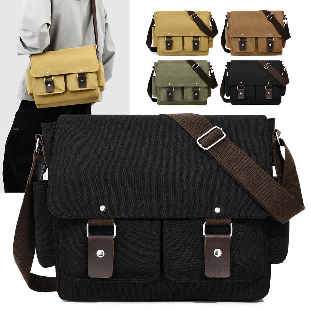 Herentas Retro Messenger Bag Canvas Tas Enkele Schouder Horizontaal Slijtvast Heren Commuter Tas Mode Schoudertas