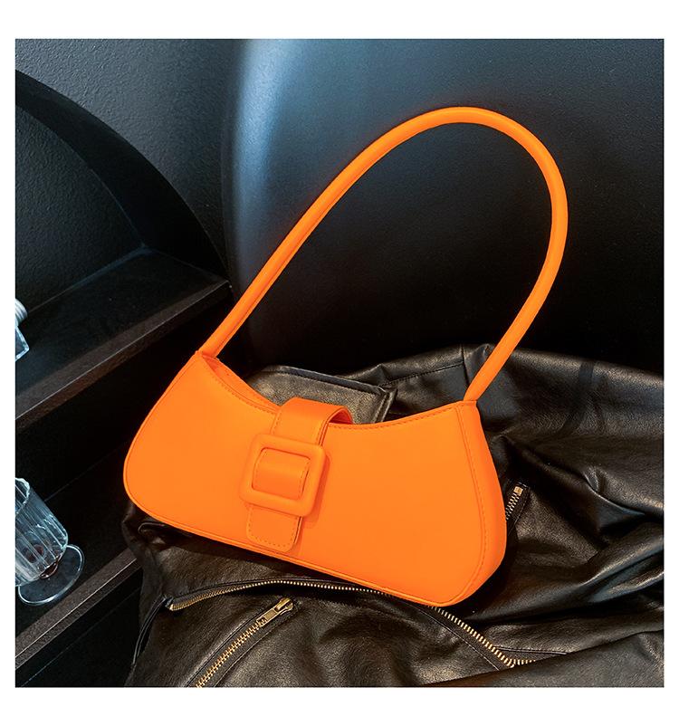 

2024 summer new foreign style casual messenger women s bag simple underarm bag fashionable retro solid color shoulder baguette bag помаранчевий