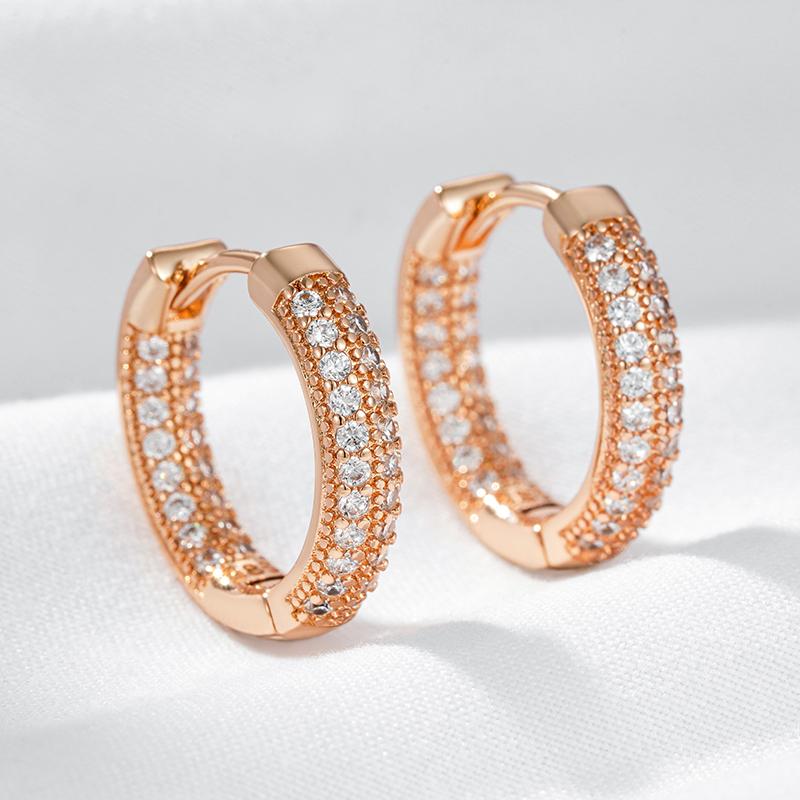 Double Layer Full Natural Zircon Big Hoop Earrings Women Fashion  Rose Gold Color High Quality Fine Daily Jewelry
