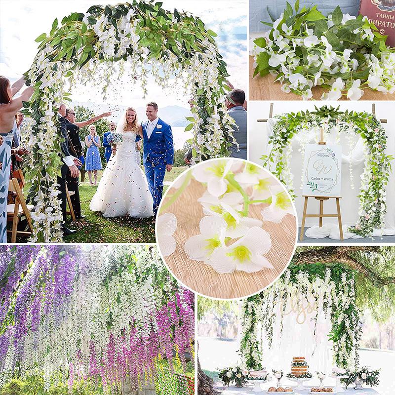 2M Τεχνητά Λουλούδια Wisteria Γιρλάντα Κρεμαστό λουλούδι από μεταξωτό αμπέλου για τον κήπο του σπιτιού Εξωτερική τελετή Γάμου Αψίδα Floral διακόσμηση