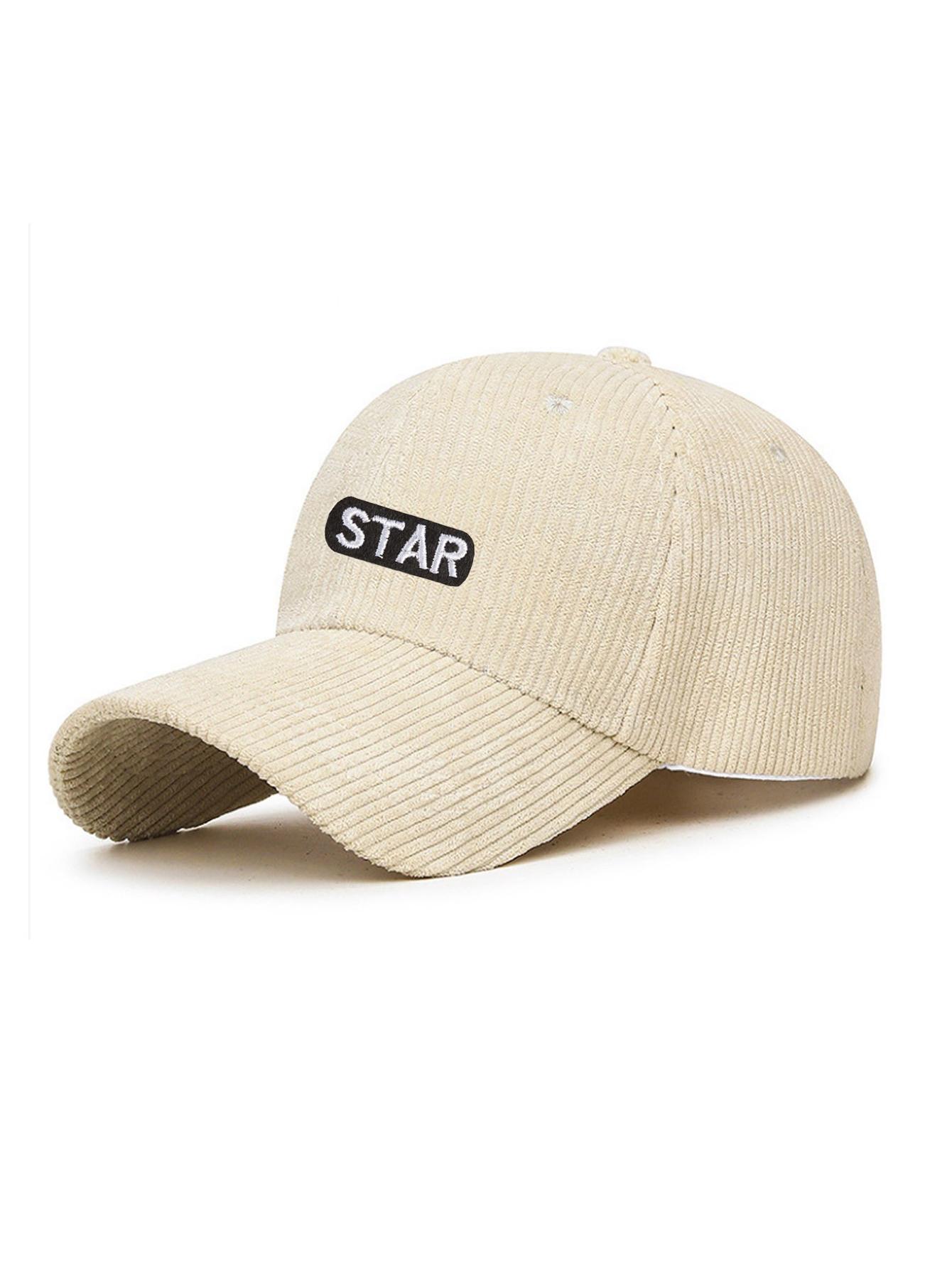 

1 PC Letter Star Corduroy Baseball Cap - Unisex Plain Solid Color Fall Winter Hat with Sun UV Protection, Adjustable Casual One Size белый
