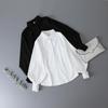 Lantern Sleeves Vintage Shirts Women Elegant White Womens Blouse with Lush Sleeves 2021 Fashion Button Up Shirt Black