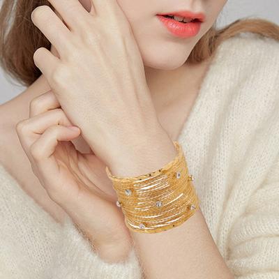 Women Boho Bracelet Multi-Layer Open Bracelet Adjustable Cuff Bracelet with Rhinestones Jewelry Gift for Her Birthday Anniversary