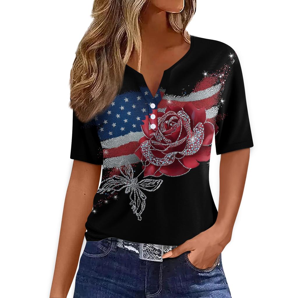 Women's T Shirt Tee Print Button Short Sleeve Daily Weekend Fashion Basic V- Neck Regular Top