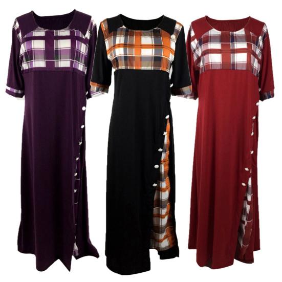 Enaguas de Señora Talla Grande Vestido de Verano Patchwork Estampado a Cuadros Poliéster Señoras Hermoso Vestido de Mujer para Viaje