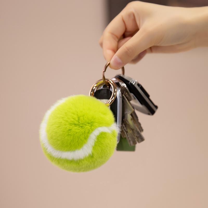Fluffy Tennis Ball Plush Key Ring Soft Pompom Bag Pendant Sports Themed Gift For Friends Women Car Key Decor