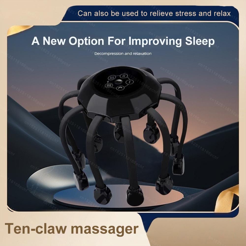 10 Massage Heads Scalp Head Massager Vibrator Octopus Claw Massager Usb Charging Scratcher for Relaxation Stress Migraine