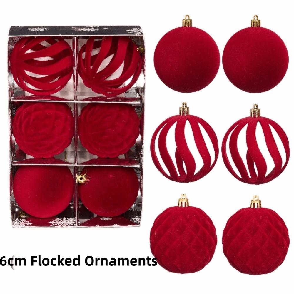 6Pcs/Box 8CM Velvet Christmas Hanging Balls DIY Plastic Christmas Tree Ornament Christmas Flocked Ball Set Holiday Celebration