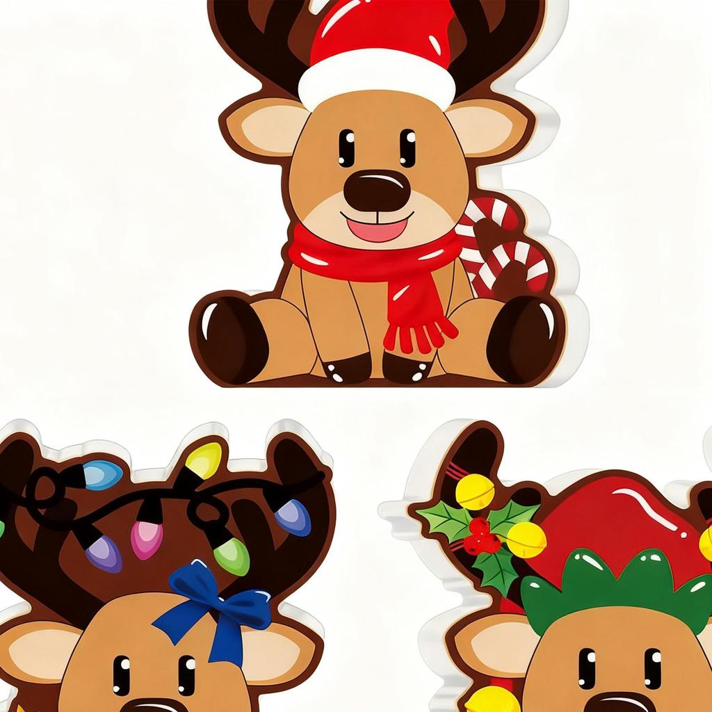 Reindeer Christmas Decor Festive Tiered Tray Decorations 2D Deer Shape 3 Pieces Farmhouse Table Decor For Holiday Indoor Party