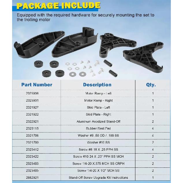 Trolling Motor Ramp & Skid Plate Kit, for Minn Kota Terrova & Riptide Terrova 112 Lb Thrust 4-1/2' Motors BT 2017 & Newer Models