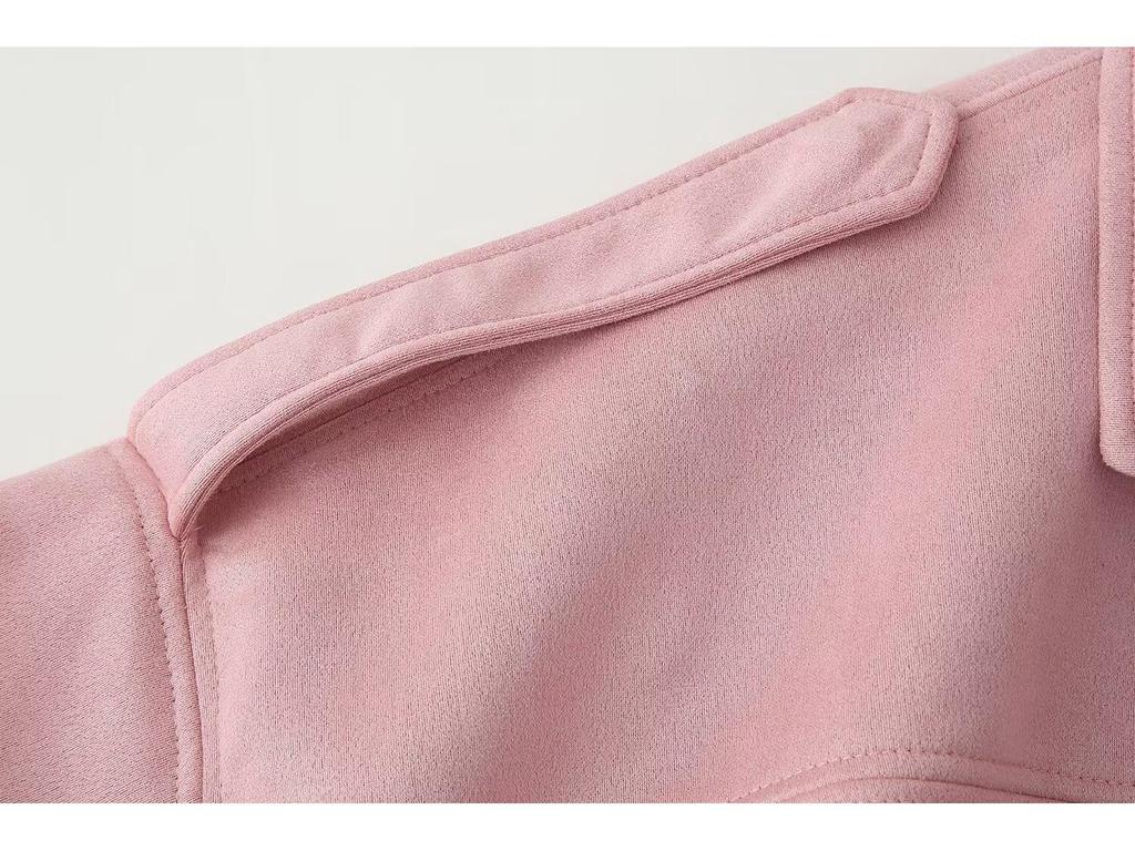 Spring 2025 Women's Fashion European and American Style Suede Short Turn-Down Collar Jacket