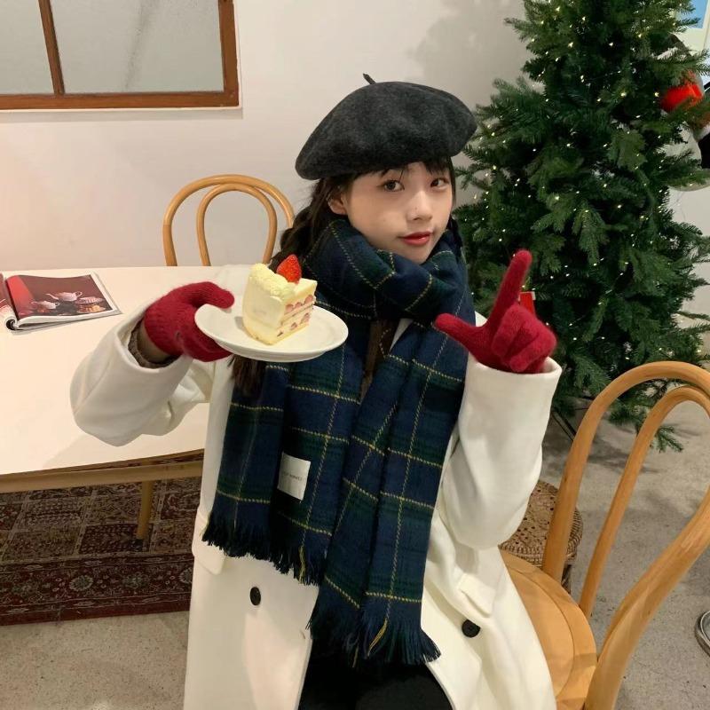 Christmas scarf women's winter senior sense red versatile plaid scarf student thickened warm couple shawl