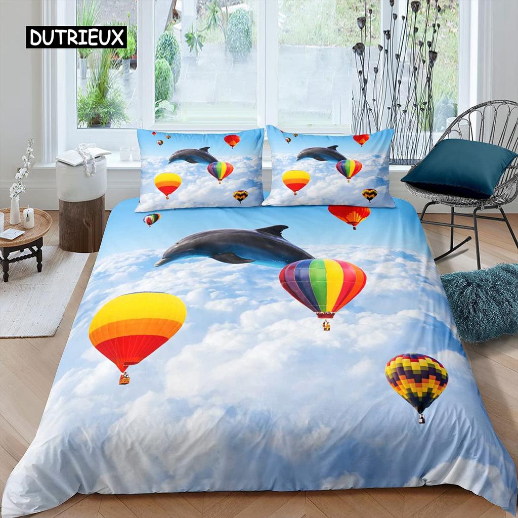Zestaw poszwy na kołdrę z balonem na gorące powietrze Romantyczny zestaw pościeli z balonem Ekstremalne sporty Gry Poszwa na kołdrę Romantyczna podróż Poszwa na kołdrę Twin