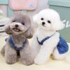 Lovely Dog Dress Blue Jean Type Skirt With Leash Access For Safe Adventure Adorable Look