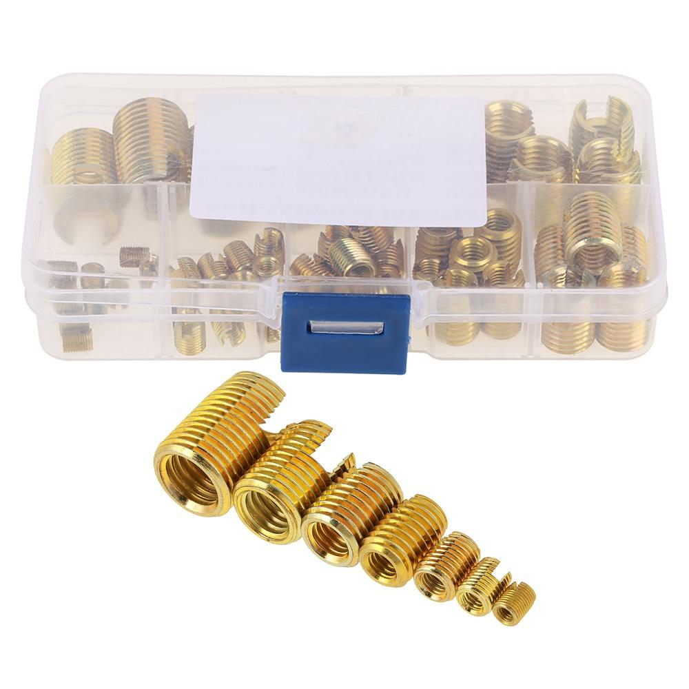 50pcs M3-M12 Self Tapping Inserts Brass Brass Slotted Thread Inserts Threaded Inserts Kit  Tool Set