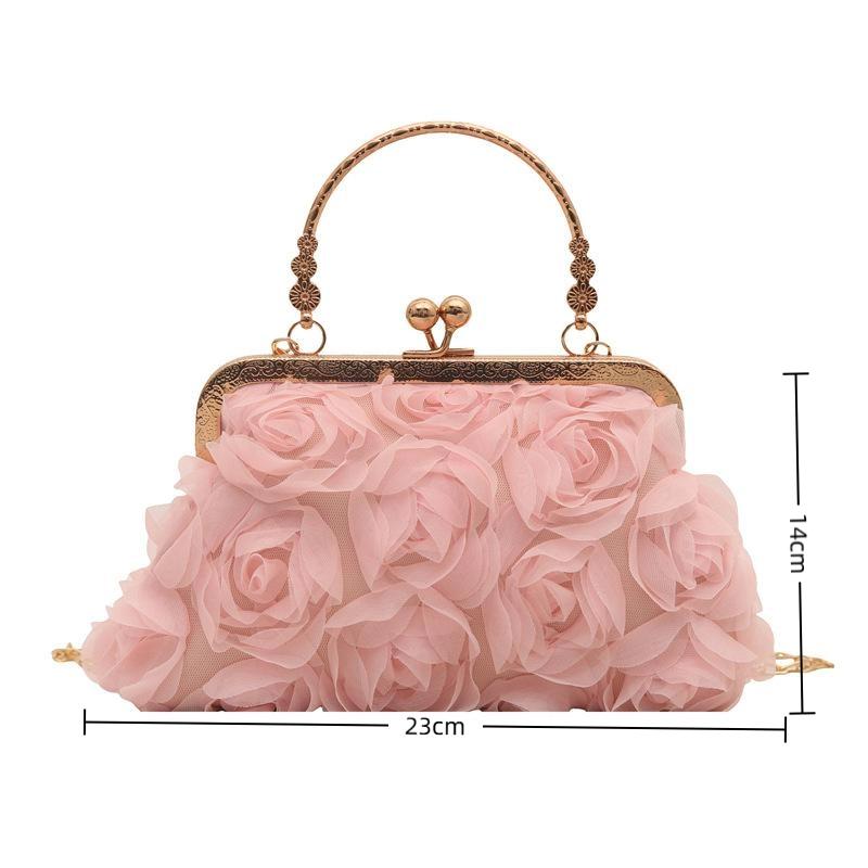 Chiffon 3D Flower Banquet Bag Fashion Evening Bags Luxury Women Chain Shoulder Bag Fashion Clutch Handbag Trendy Crossbody Bag