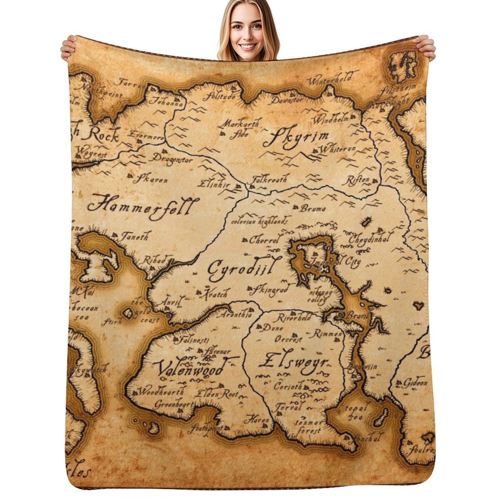 Map of Tamriel Throw Blanket Spring Fall Cozy Throw Blanket for Couch Size: 75*100cm, Weight: 230 GSM