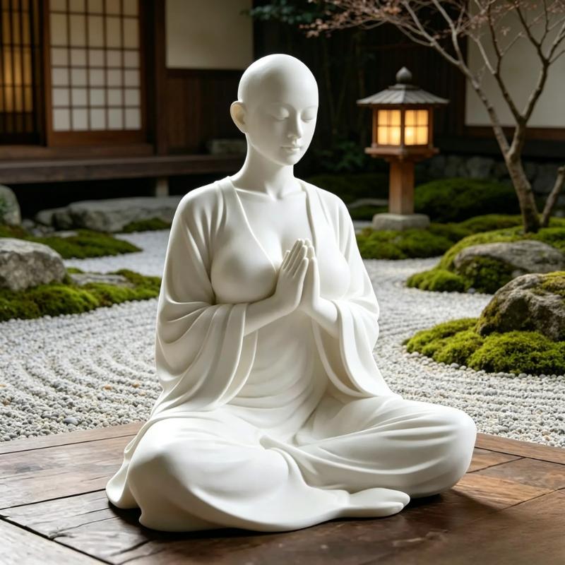 White Minimalist Zen Meditation Sculpture Calming Spiritual Art Figurine Decor for Home Shelf Yoga Studio Ornament
