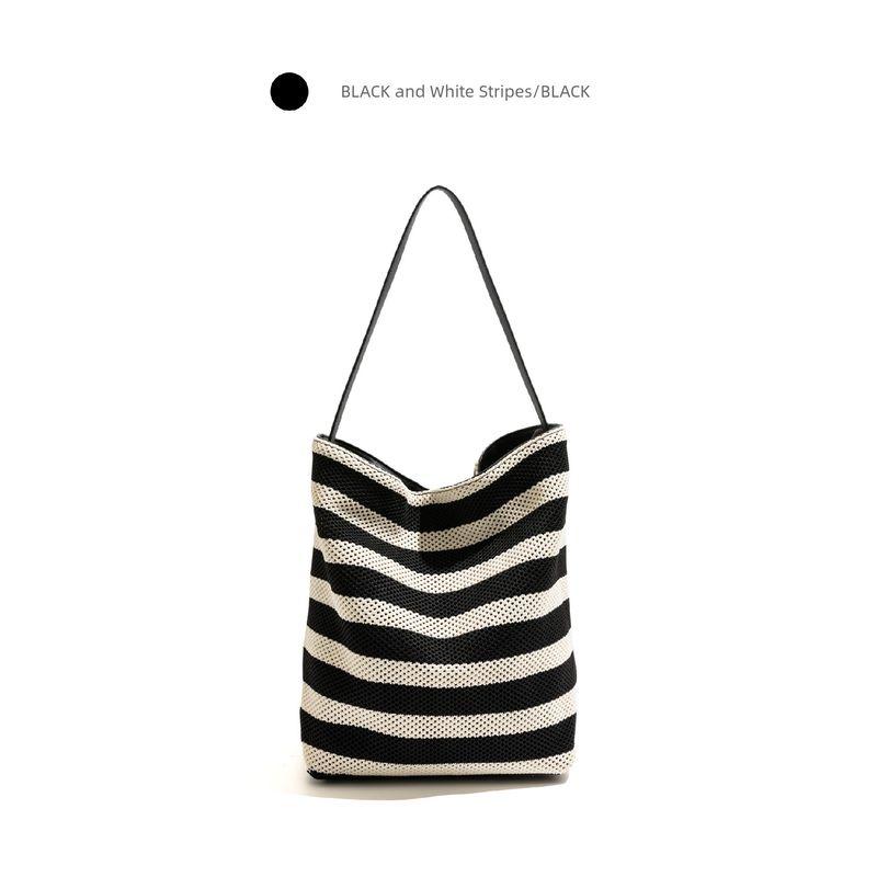 

Ckkui Normcore Fancy Black and White Stripes Mesh Bag 2025 New Bucket Bag Work Clothing Shoulder Tote Bag Black and white Stripes