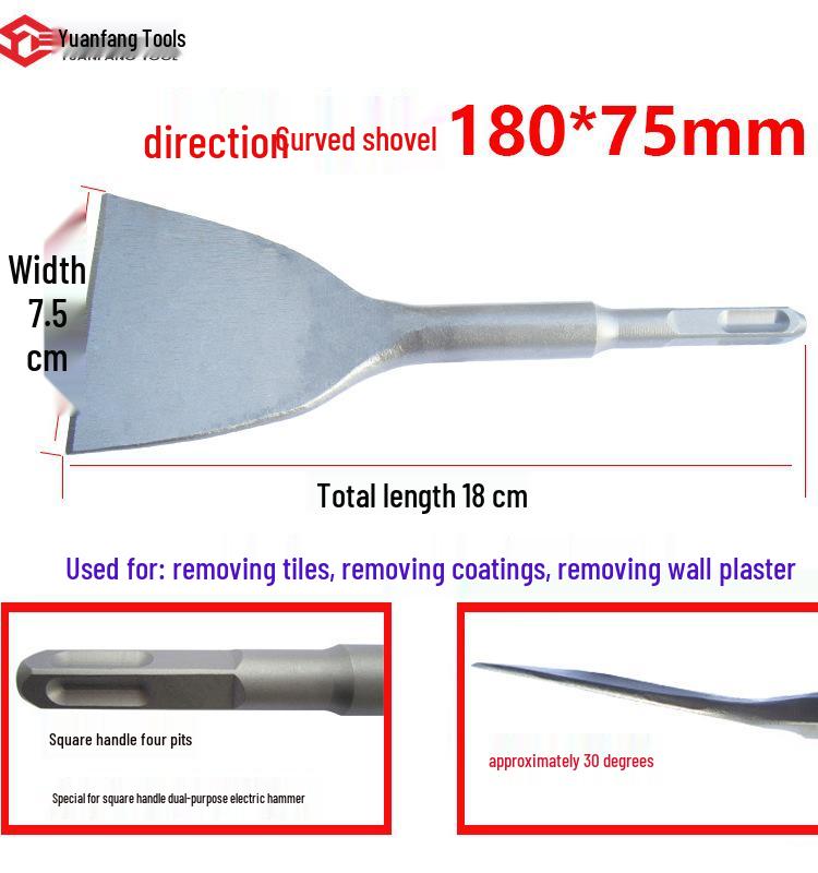 Electric Hammer Drill Set: Square/Round Shank with Pointed, Flat, U-shaped Chisels, Pick Head, Shovel, and Slotting Through-wall Drill.
