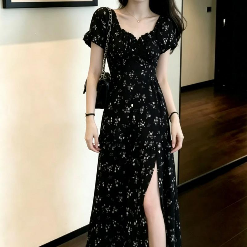 Huge good-looking, beautiful, especially beautiful, small skirt, summer new French floral chiffon dress, long dress.
