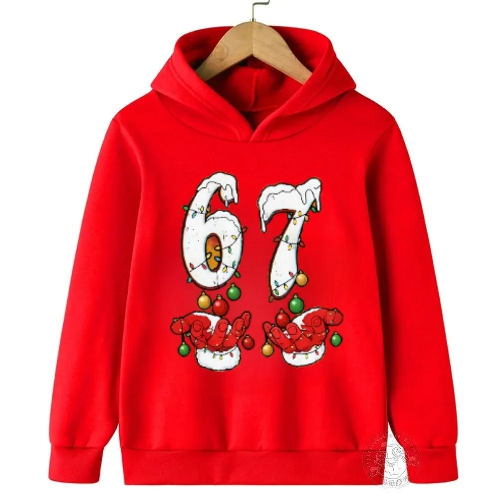 Viral "67 Vibe" Warm Kids Hoodie Toddler Hooded Sweatshirt for Boys Girls Fashionable Funny Children's Sweatshirt Christmas Gift