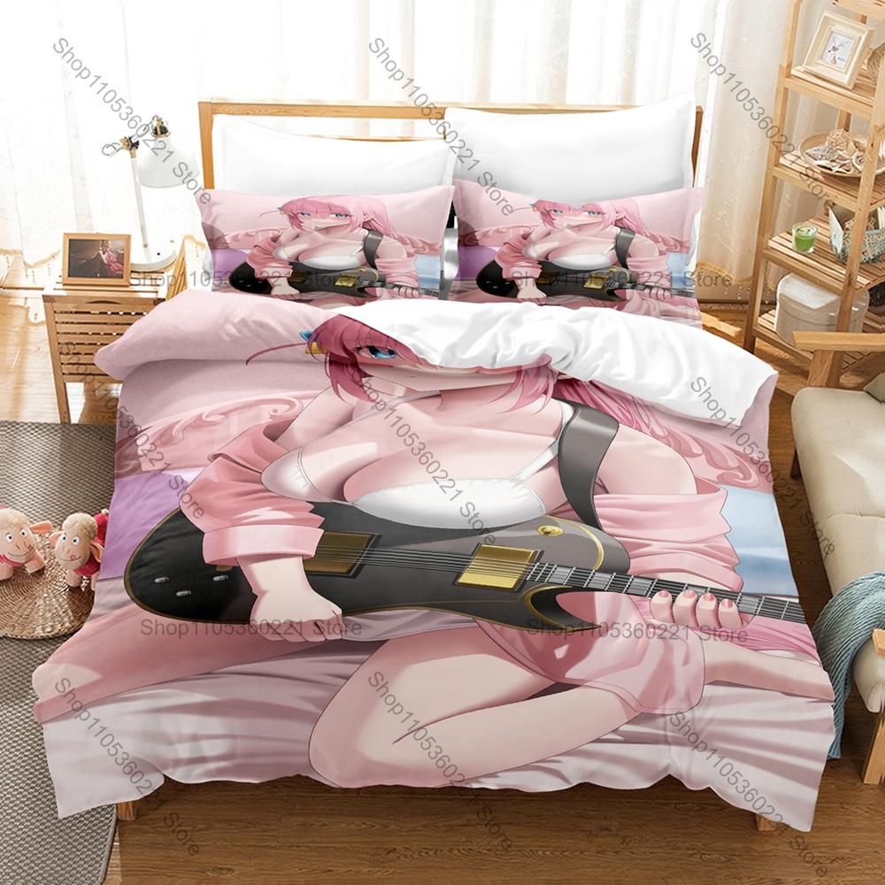 Icon Bocchi Chan Gotou Hitori Graphic Bedroom Decor Bedding Duvet Cover + 2 Pillowcases Anime Rock Fan Room Decor