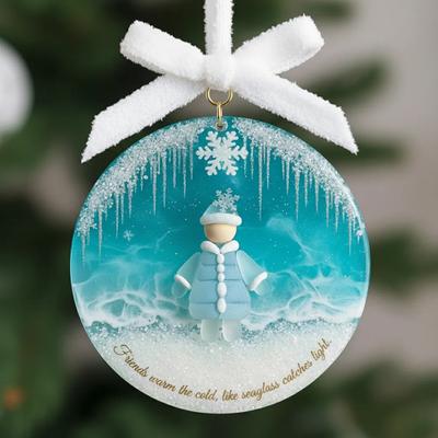 Sea Glass Friendship Ornament Round Handmade Sea Glass Christmas Tree Ornament with Heartwarming Message Friendship Gifts for Best Friends