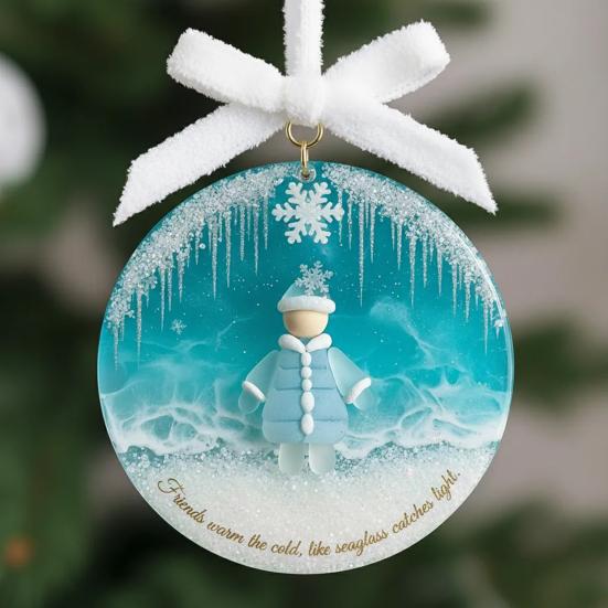 Sea Glass Friendship Ornament Round Handmade Sea Glass Christmas Tree Ornament with Heartwarming Message