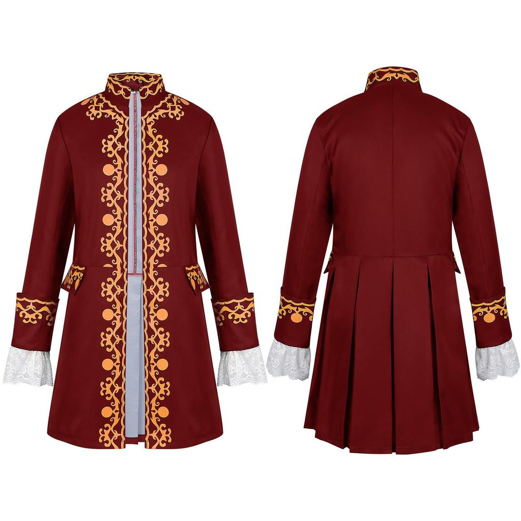 2025 Men's Solid Color Jacquard Costume Jacket - Spanish Medieval Style, Perfect for Spring and Autumn Performances