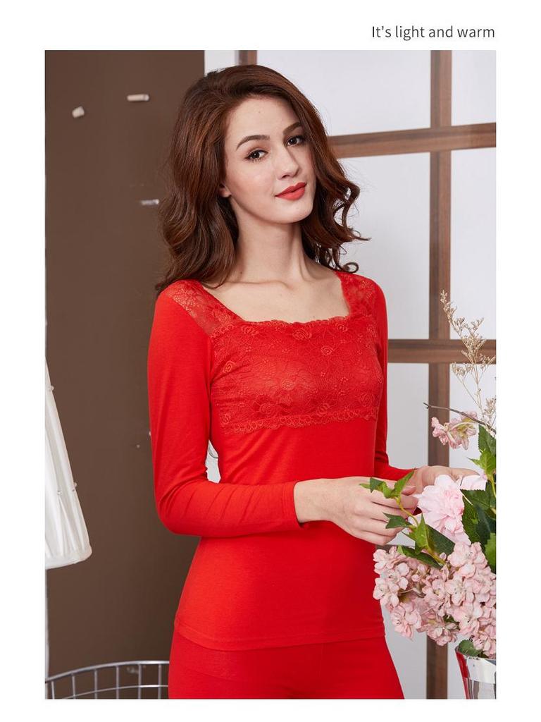 Women's Pure Cotton Lace Thermal Underwear Set - Autumn/Winter Long Sleeve & Bottoms