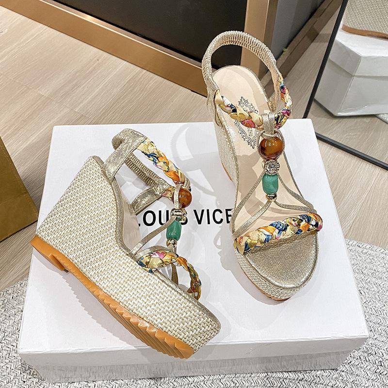 Large size elastic wedge heel sandals women's spring and summer new fashion high heel sandals women