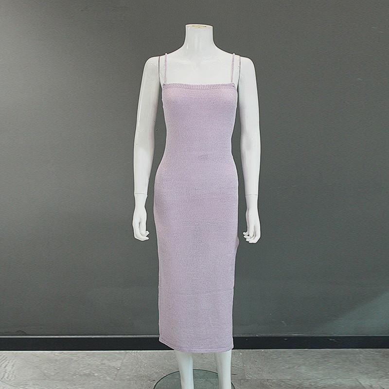 

Женское трикотажное платье с высокой эластичной бретелькой и разрезом на шее, сексуальное, пикантное L светло-фиолетовый