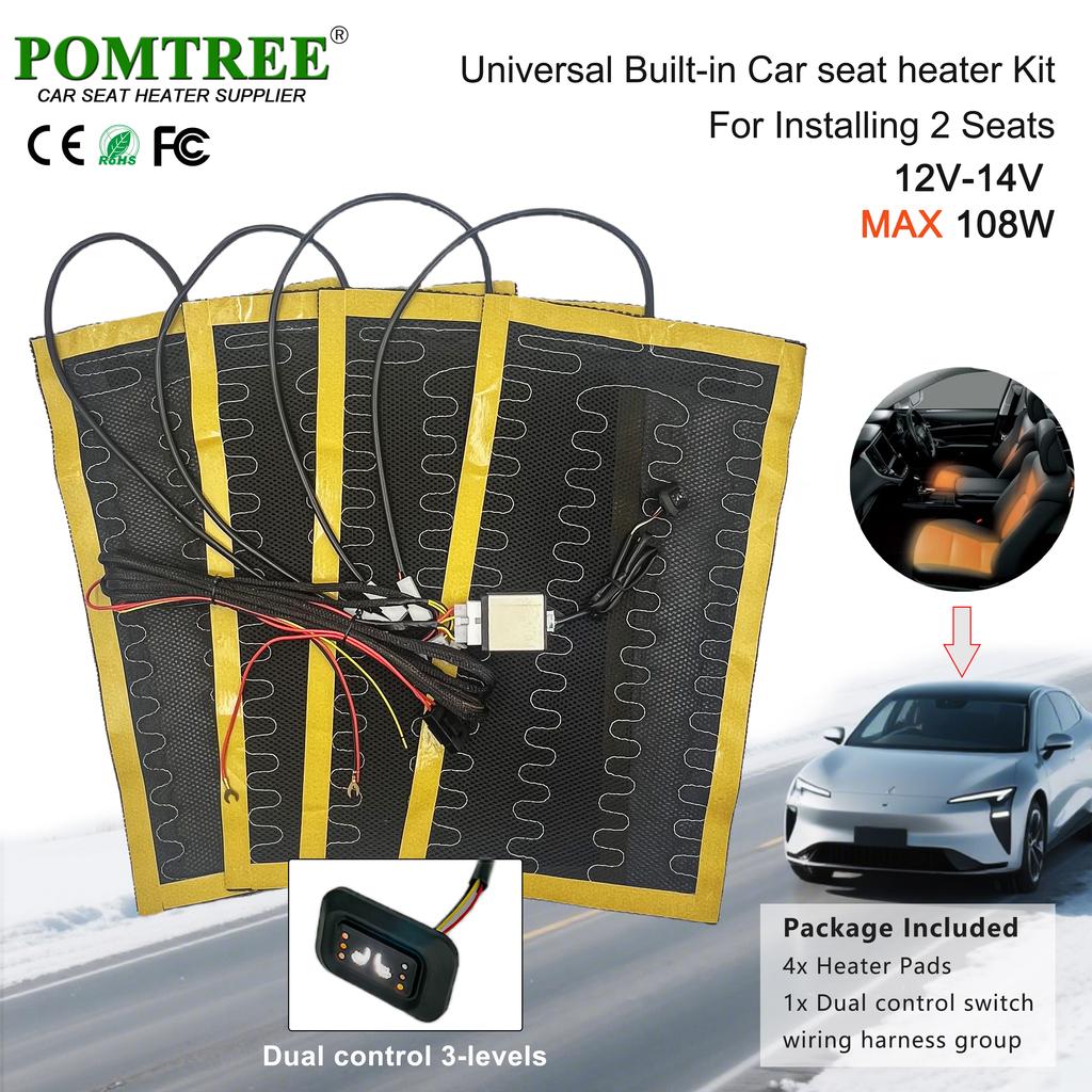 108W Built-in Car Seat Heater Kit Fit 2 Seats,12V 4Pcs Universal Alloy Wire Heating Pads with 3 Levels Control Switch System