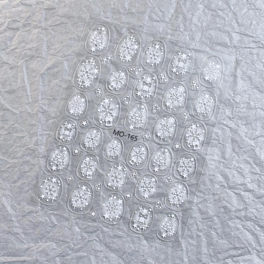 Christmas 3D Nail Stickers: Embossed Snowflake, Starry Sky, Five-Pointed Star, Tree, Bells, Self-Adhesive Decals.