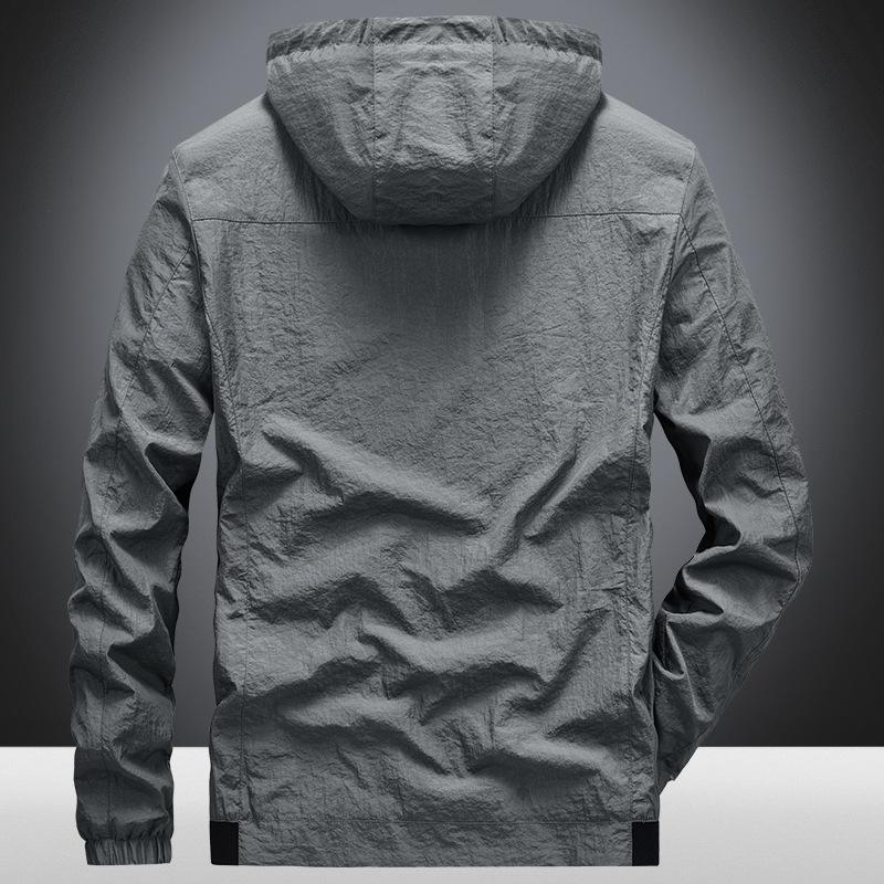 Spring and Autumn Men's New Large Size Jacket Men's Youth Loose Lapel Thin Hooded Jacket Trendy