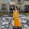 Dopamine yellow sleeveless suspender dress women's summer French feeling seaside vacation super fairy beach skirt women's clothing