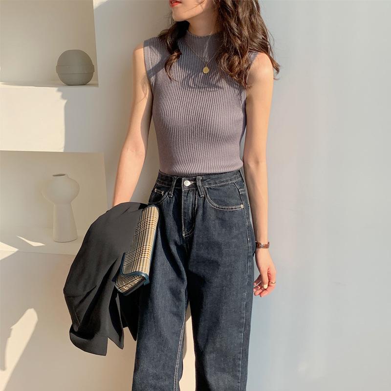 Halter Female Summer Outside Wearing Retro Hong Kong Flavor with A Suit Sleeveless Top Korean Version of Simple with A Bottom Knit Vest