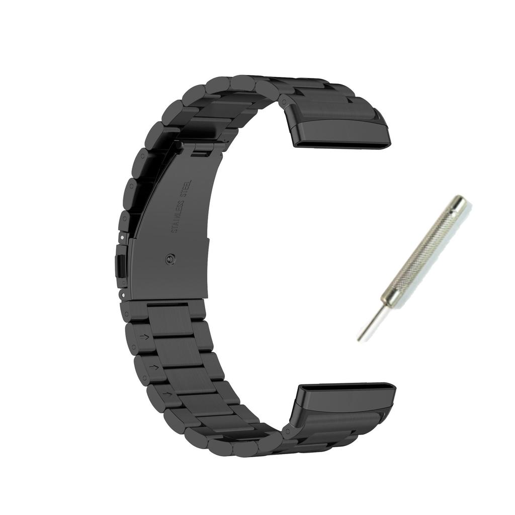For Fitbit Versa 4/Versa 3/Sense 2/Sense Stylish 3 Beads Design Stainless Steel Wrist Band Replacement Smartwatch Strap