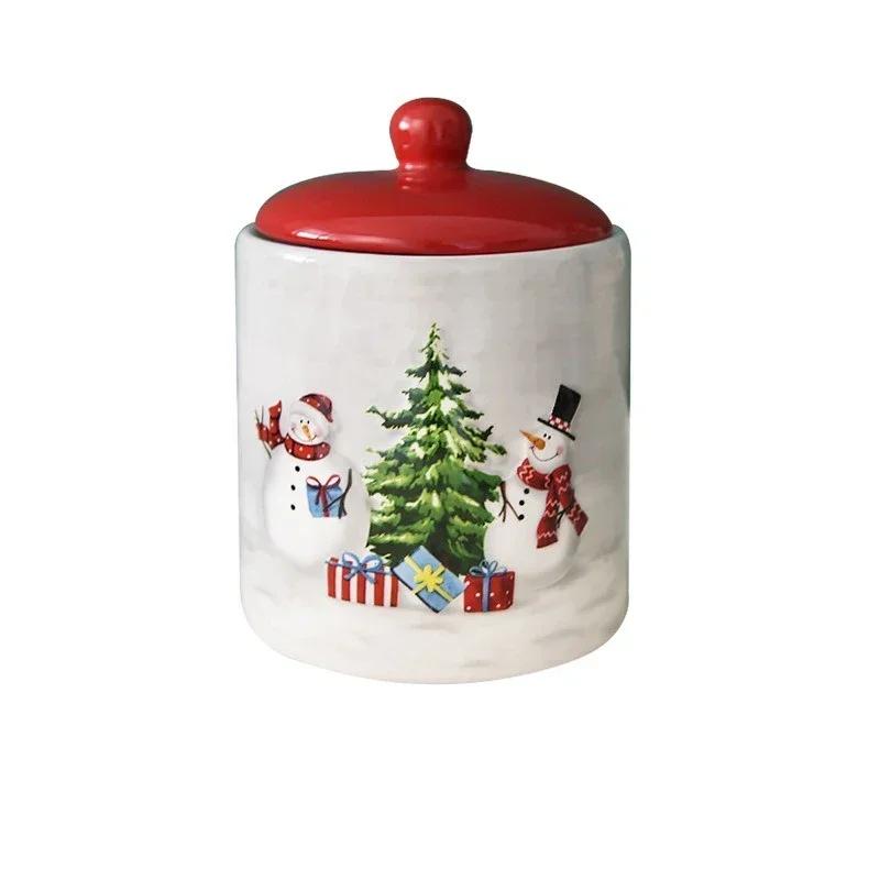 

600/1150 мл. Круглая герметичная банка в виде рождественского снеговика в скандинавском стиле. Контейнеры для хранения. Керамические банки. Предметы домашнего обихода. Кухонные принадлежности. L