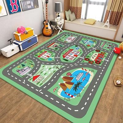 Alfombra de Juego de Tráfico para Niños Mapa de Carreteras Alfombra Educativa para Preescolar Sala de Juegos en Casa Decoración del Hogar Diseño de Animales de Zoológico y Números