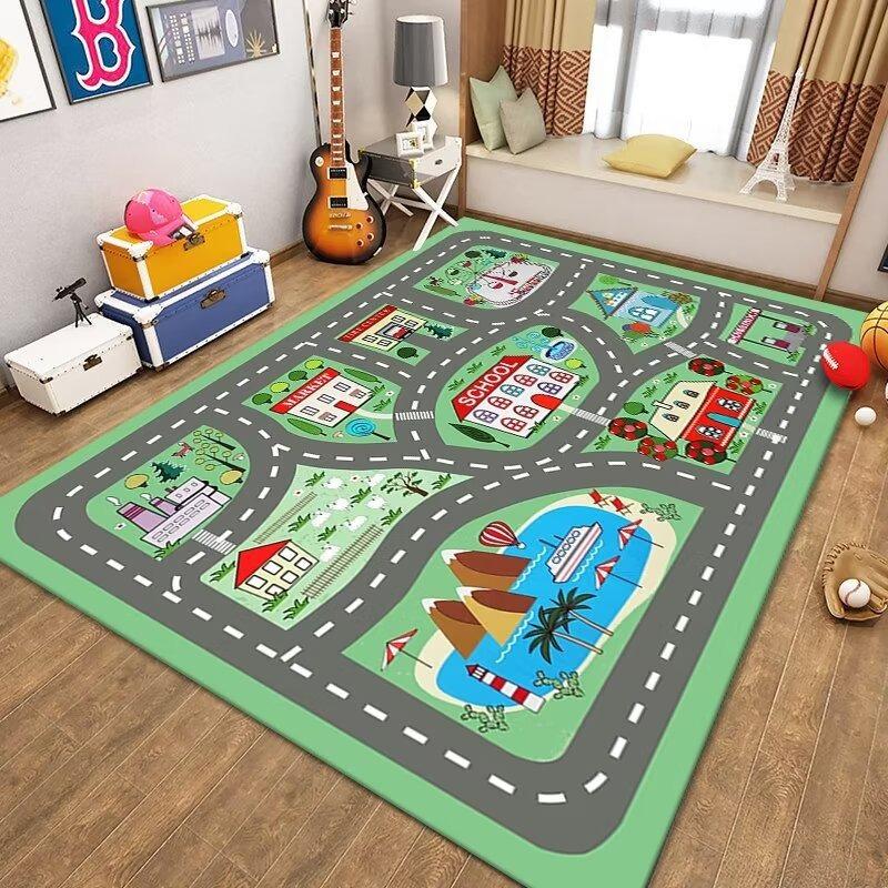 Kids Traffic Play Mat Road Map Rug Educational Carpet for Preschool Home Playroom Home Decoration Zoo Animal Number Design