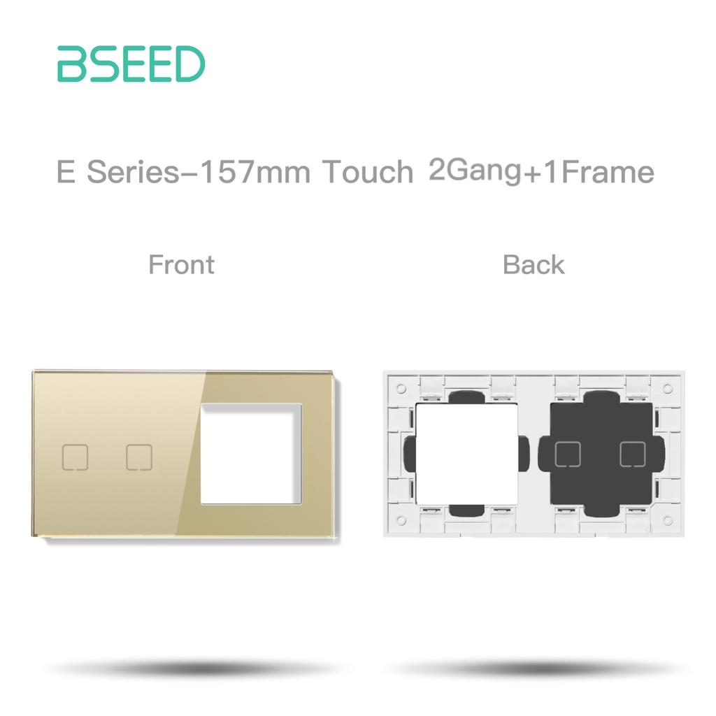 Bseed 1/2/3/4Gang Switch With Wall Socket Glass Panel Only Gold EU Standard Pearl Crystal Glass E Touch Series
