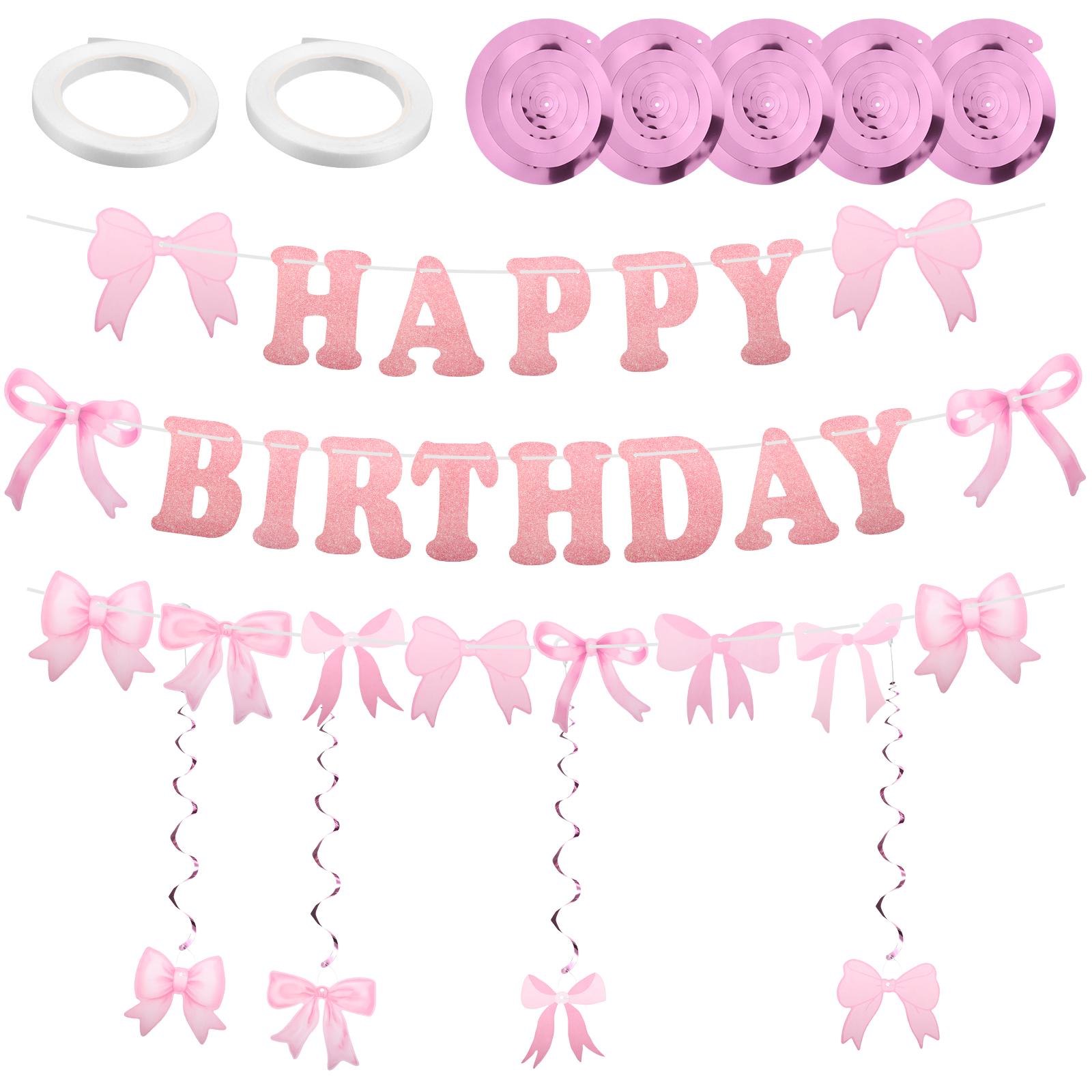 

1 Set Bow Birthday Party Decorations Pink Bowknot Birthday Banner Decor Hanging Bows Party Decoration for Girl Parties Birthdays