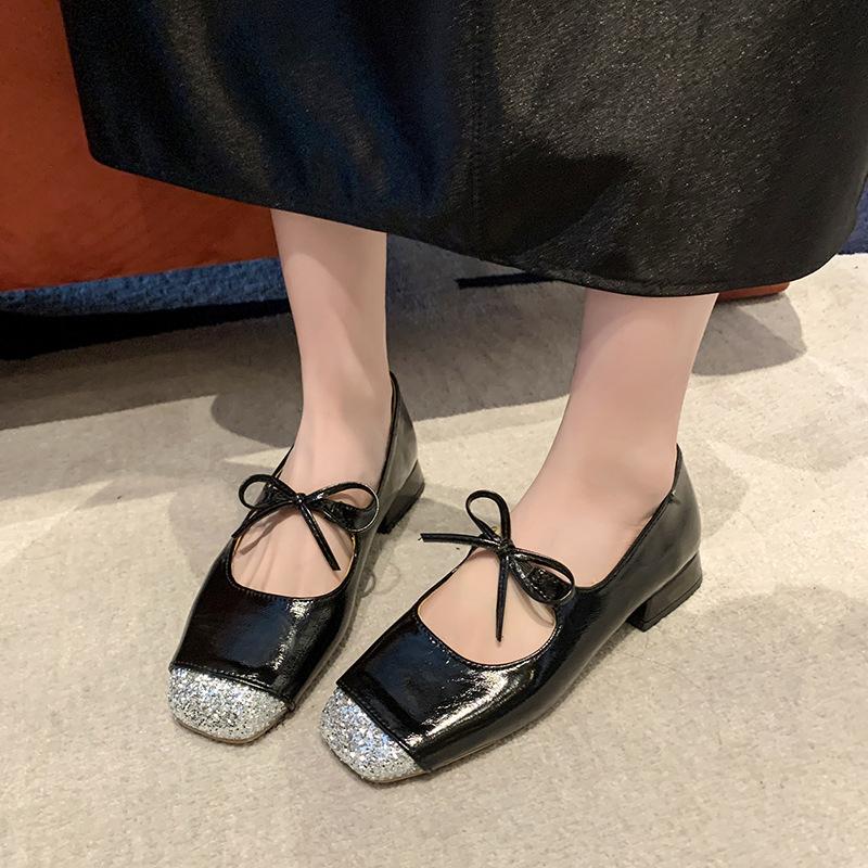 Large size women's shoes 2024 summer new Mary Jane small leather shoes women's thick heel sequined single shoes female manufacturer