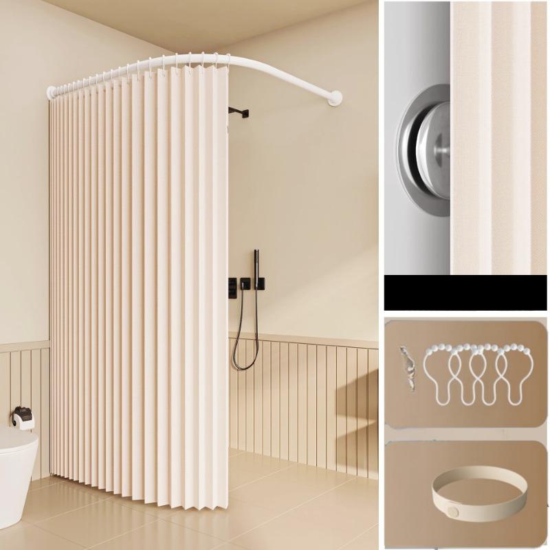 Curved Shower Curtain Folding Invisible Set Perforation-free Bathroom L-shaped Waterproof Curtain Shower Partition Curtain