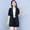 Summer Casual Short Sleeved Blazrs Jacket Matching Set Women's Fashion Professional Suit Coat Shorts Two-piece